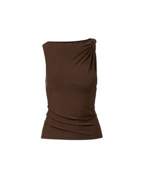 Veronica Beard Otessa Boatneck 
Brown Sleeveless Ruched Tank